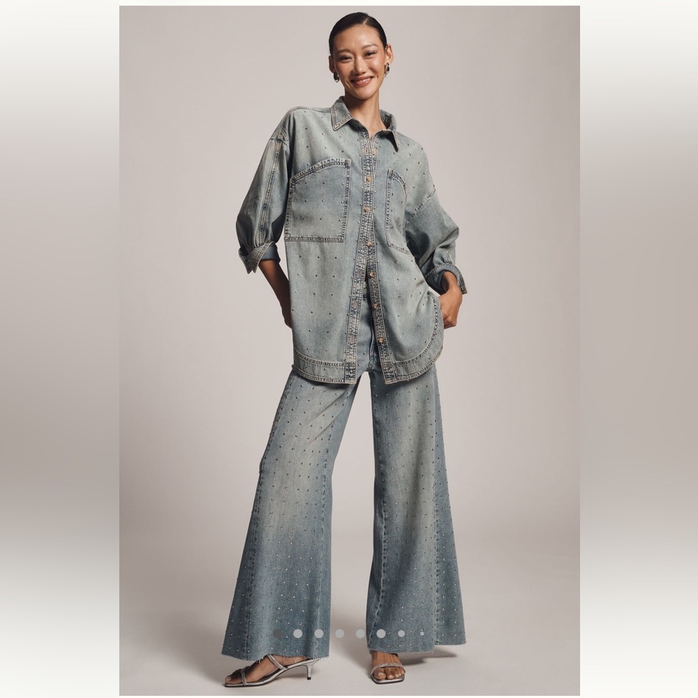 Anthropologie Adi Mid-Rise Studded Flare Jeans